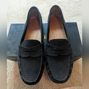 Lauren by Ralph Lauren Black Debossed Nubuck Leather Loafer